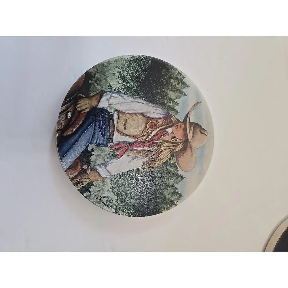 Doreman Burns Table Coasters Cowgirl Print, Signed, Western Decor 